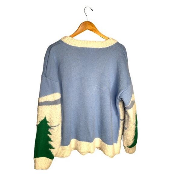 33 Degrees Sweater Cardigan Christmas Large Sheep Sequins Tree Cabin Poinsettia - Picture 5 of 9
